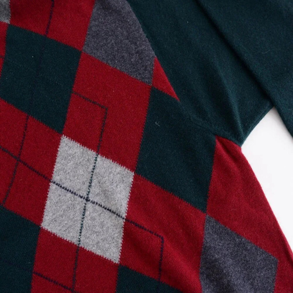 Pringle  Of Scotland Super Geelong 100% Lambswool Green And Red Argyle Small - Picture 10 of 10